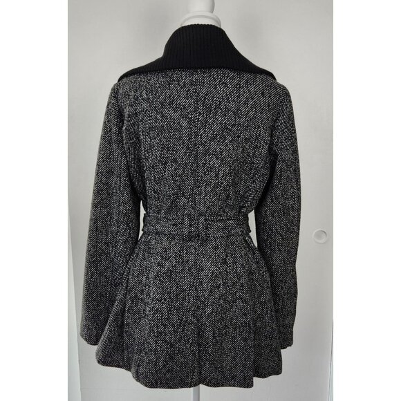 Guess Women's Black And White Tweed Wool Blend Belted Button Front Pea Coat, XL - Picture 9 of 9